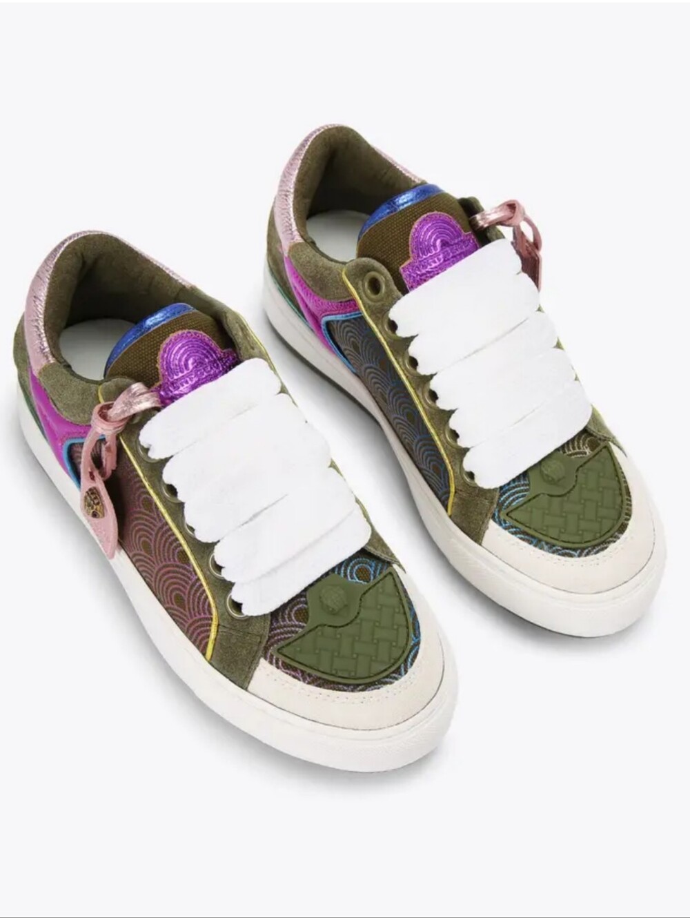 🆕️ Kurt Geiger London Southbank Tag Platform Sneakers Sz 6 Eagle Leather Green